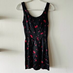 Vintage Betsey Johnson Floral Rose Print Y2K Satin Mini Dress Sateen Party Dress